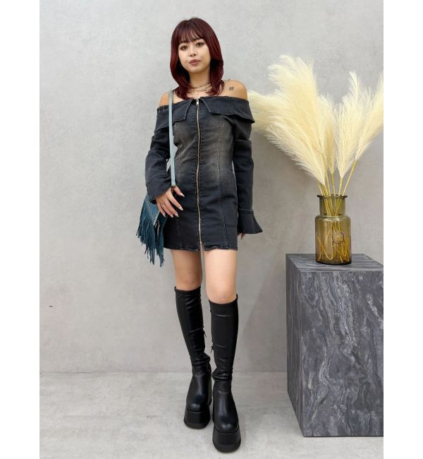 EVRIS「オフショルデニムミニワンピース」|ワンピース|