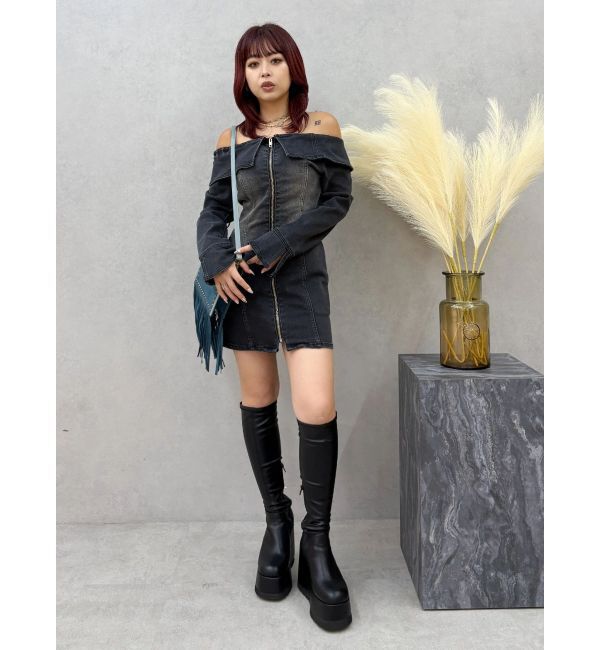 EVRIS「オフショルデニムミニワンピース」|ワンピース|