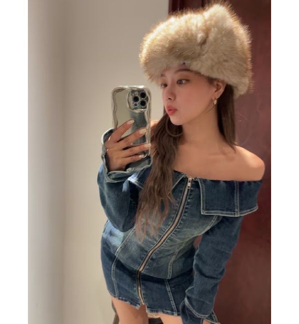 EVRIS「オフショルデニムミニワンピース」|ワンピース|