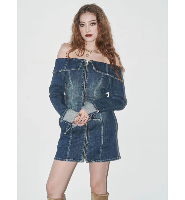 EVRIS「オフショルデニムミニワンピース」|ワンピース|