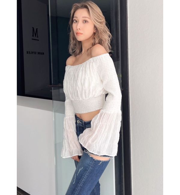 GYDA「オフショルシャーリングスリーブブラウス」|シャツ・ブラウス|オフホワイト