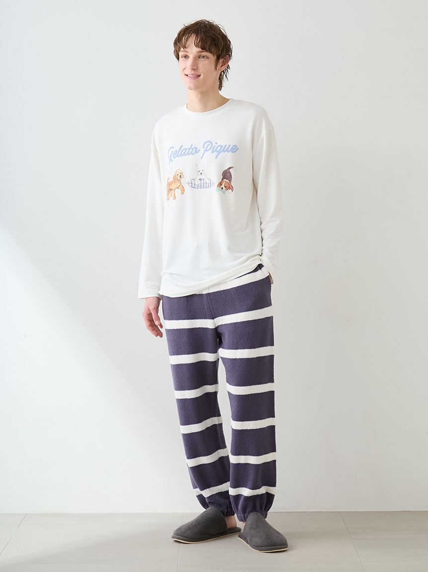 gelato pique「【ONLINE限定】【UNISEX】エアリーモコプレイフルDOGジャガードプルオーバー&ボーダーロングパンツセット」|ルームウェア|