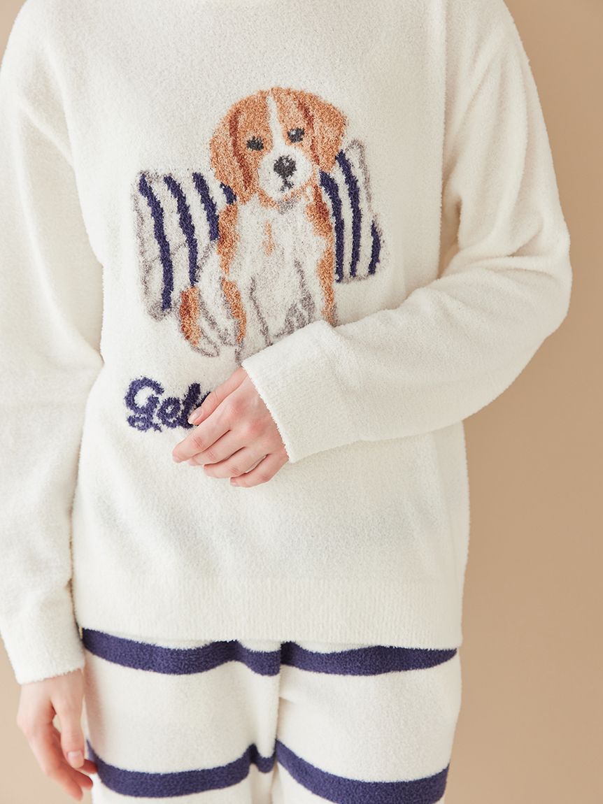 gelato pique「【ONLINE限定】【UNISEX】エアリーモコプレイフルDOGジャガードプルオーバー&ボーダーロングパンツセット」|ルームウェア|
