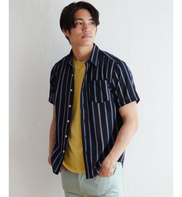 ikka「パナマレギュラーカラー半袖シャツ」|シャツ・ブラウス|ネイビー