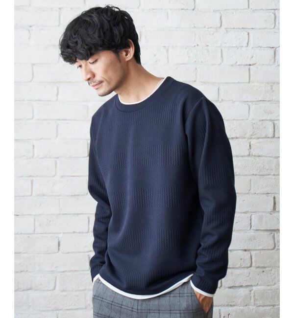 ikka「フクレジャガードクルーネックレイヤード」|Tシャツ・カットソー|