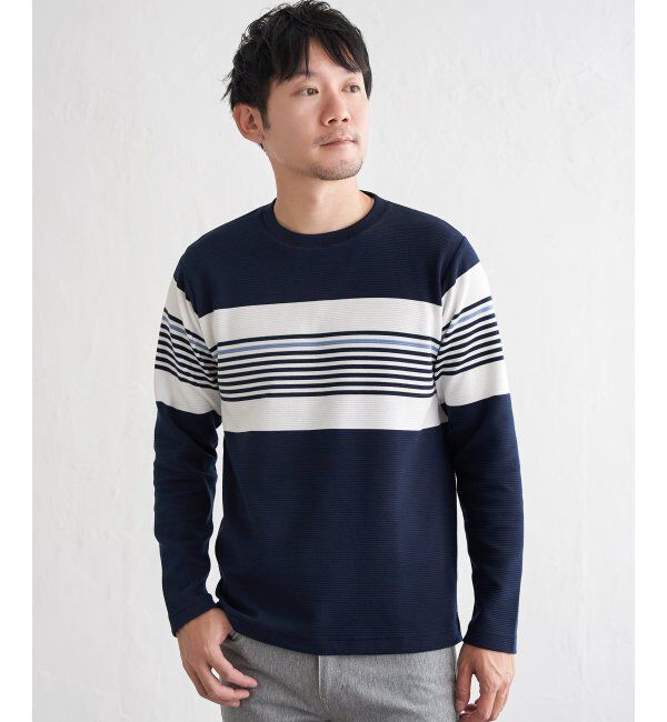 ikka「【雑誌MonoMax4月号掲載】リップルパネルボーダーロンＴ」|Tシャツ・カットソー|