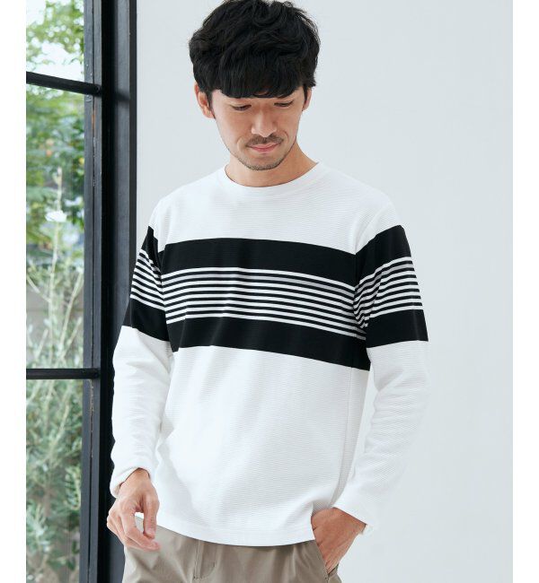 ikka「【雑誌MonoMax4月号掲載】リップルパネルボーダーロンＴ」|Tシャツ・カットソー|