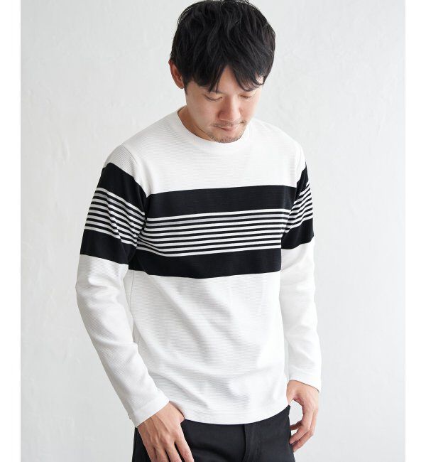 ikka「【雑誌MonoMax4月号掲載】リップルパネルボーダーロンＴ」|Tシャツ・カットソー|