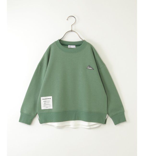 ikka kids「裏起毛レイヤードワッペントレーナー（120~160cm）」|Tシャツ・カットソー|ライトグリーン