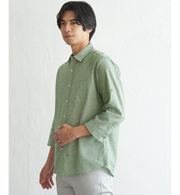 ikka「フレンチリネンMIX袖2WAYシャツ」|シャツ・ブラウス|グリーン