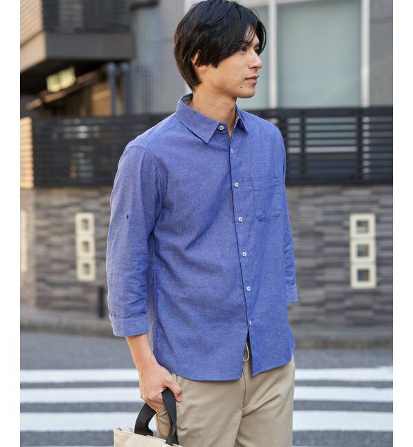 ikka「フレンチリネンMIX袖2WAYシャツ」|シャツ・ブラウス|ブルー