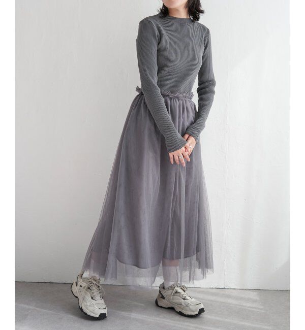 VENCE share style「ニットチュールドッキングワンピース」|ワンピース|グレイ