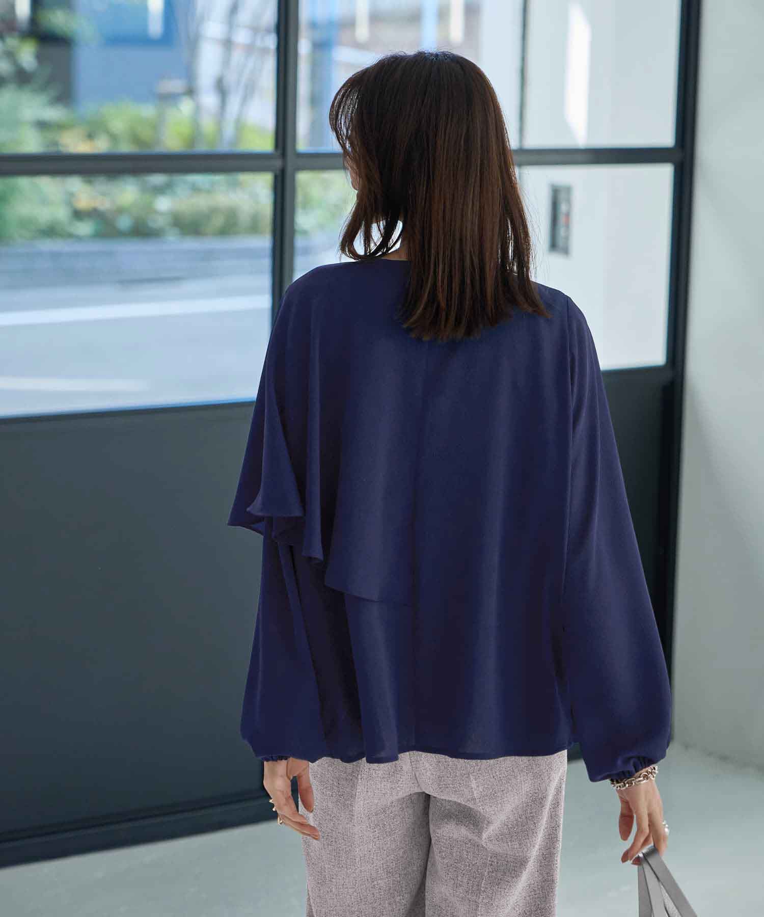 STYLE DELI「【LUXE】縦シボ片側ケープブラウス」|シャツ・ブラウス|