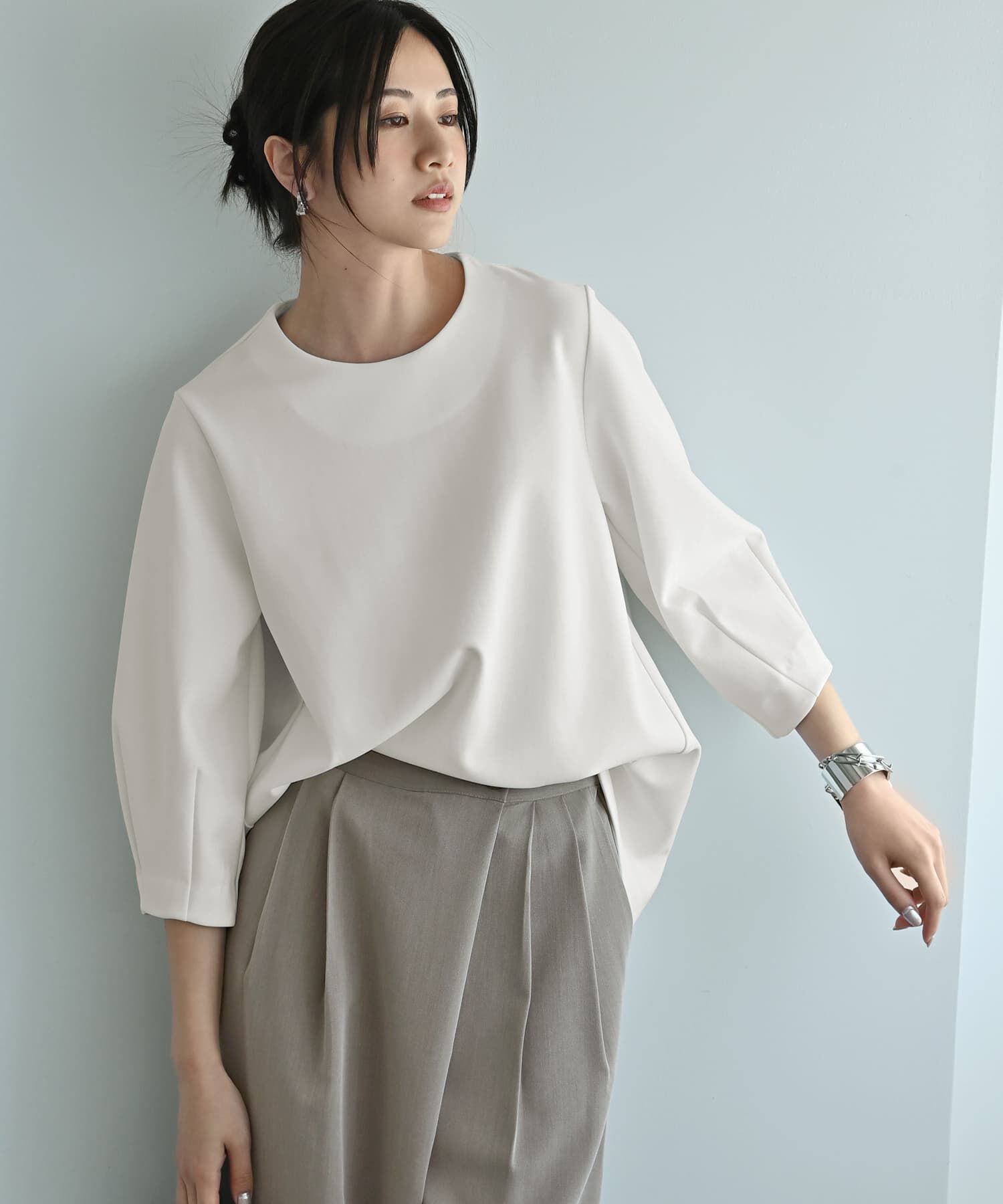 STYLE DELI「【Kana Oyama&times;BLK001】バックシャツ生地トップス／DELI size」|Tシャツ・カットソー|ホワイト