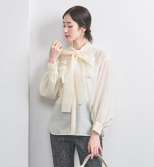 UNITED ARROWS「オーガンジー フリル＆ボウタイ ブラウス」|シャツ・ブラウス|OFF WHITE