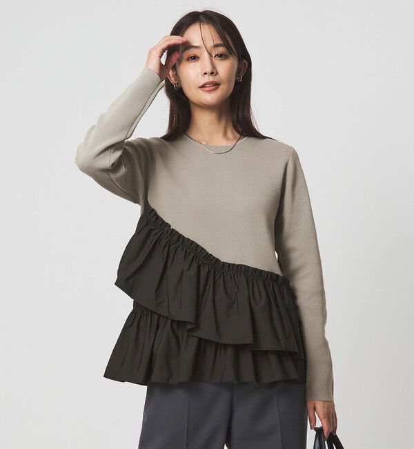 UNITED ARROWS green label relaxing「タフタ ドッキング ペプラム プルオーバー ニット ウォッシャブル」|ニット・セーター|