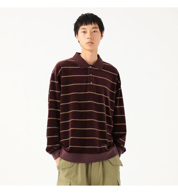 BEAMS「ワイドフィット ベロア ボーダー ポロシャツ」|ポロシャツ|