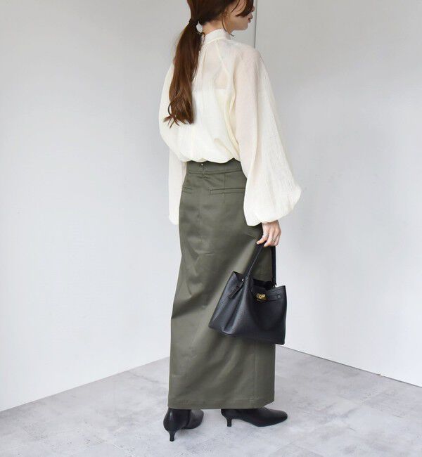 quaranciel「quaranciel:〈手洗い可能〉シアー ボイル スタンドカラー ギャザー ブラウス」|シャツ・ブラウス|