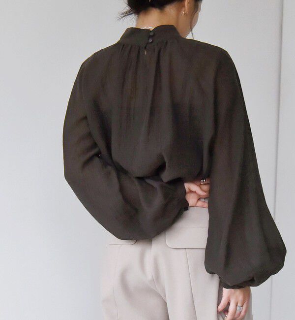 quaranciel「quaranciel:〈手洗い可能〉シアー ボイル スタンドカラー ギャザー ブラウス」|シャツ・ブラウス|