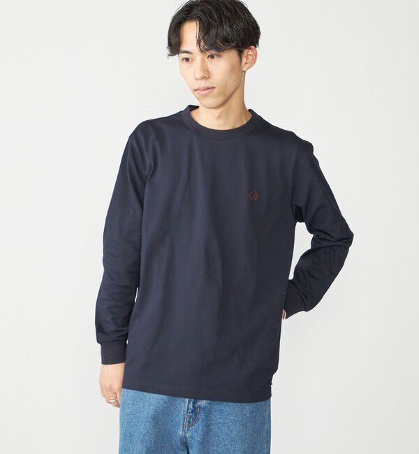 SHIPS「【SHIPS別注】FRED PERRY: COOLMAX(R) 鹿の子 ワンポイント ロゴ Tシャツ (ロンT) 24FW」|Tシャツ・カットソー|ネイビー