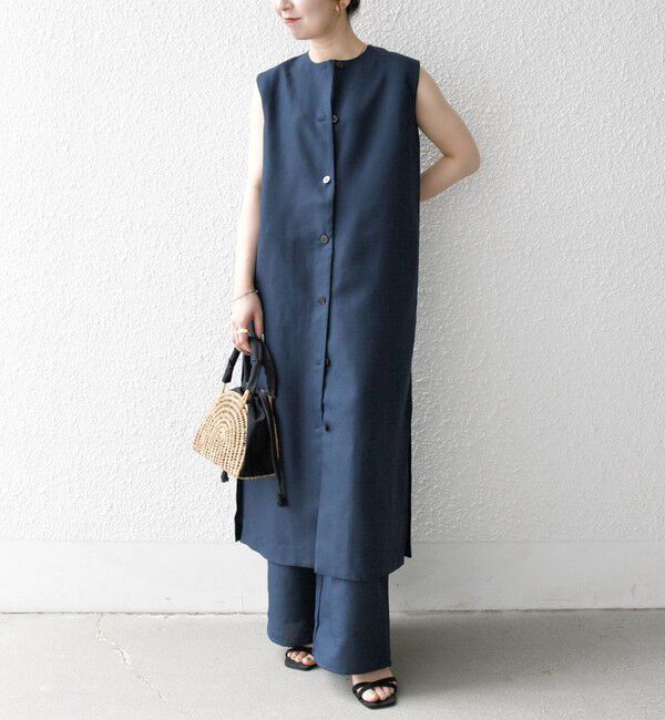 SHIPS any「SHIPS any:〈洗濯機可能〉リネンライク ジレ ワンピース &times; イージー パンツ セットアップ」|その他|ネイビー