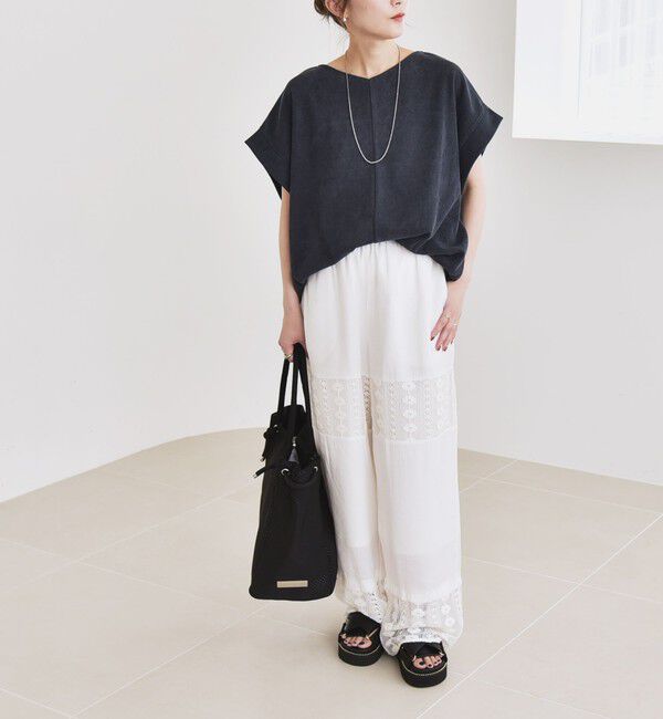 quaranciel「quaranciel:〈洗濯機可能〉ポリエステル ベロア ドロスト ルーズ プルオーバー」|Tシャツ・カットソー|