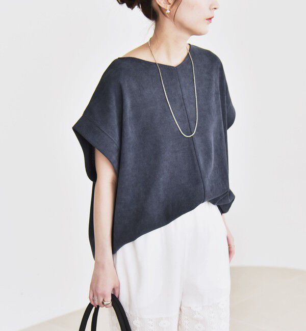 quaranciel「quaranciel:〈洗濯機可能〉ポリエステル ベロア ドロスト ルーズ プルオーバー」|Tシャツ・カットソー|