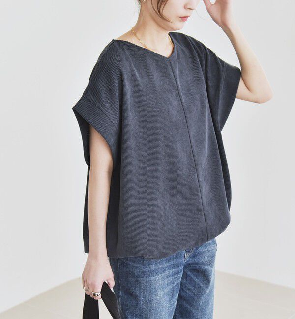 quaranciel「quaranciel:〈洗濯機可能〉ポリエステル ベロア ドロスト ルーズ プルオーバー」|Tシャツ・カットソー|