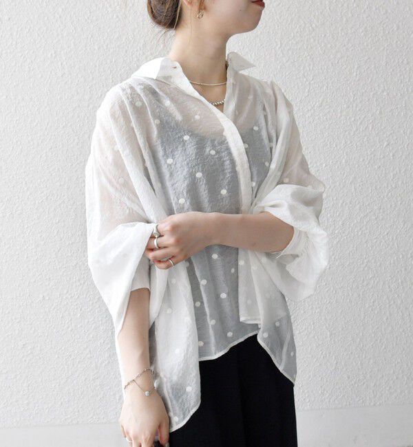 SHIPS any「SHIPS any:〈手洗い可能〉シアー ドット レギュラーカラー ギャザー シャツ」|シャツ・ブラウス|