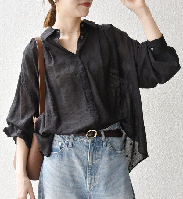 SHIPS any「SHIPS any:〈手洗い可能〉シアー ドット レギュラーカラー ギャザー シャツ」|シャツ・ブラウス|