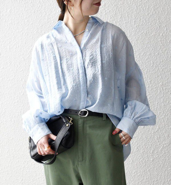 SHIPS any「SHIPS any:〈手洗い可能〉シアー ドット レギュラーカラー ギャザー シャツ」|シャツ・ブラウス|