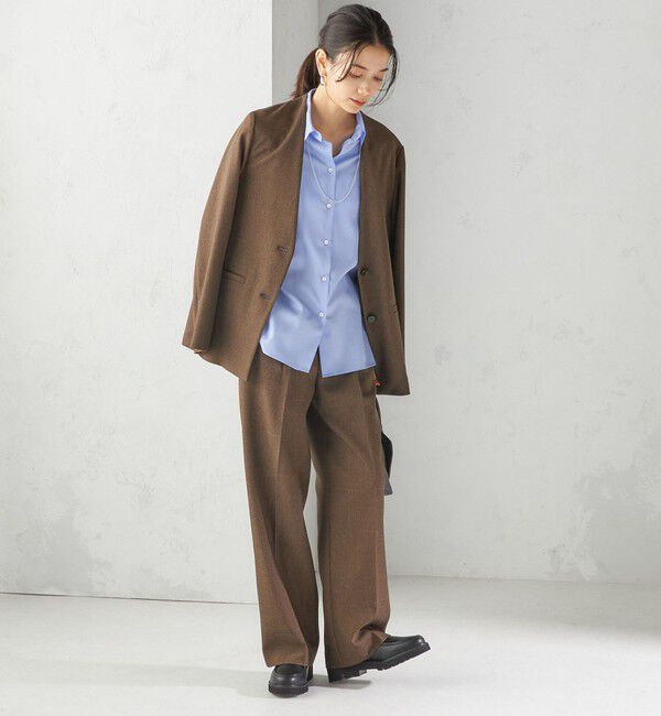 SHIPS for women「〈手洗い可能〉TUMUGITO(R) シャーク ツイード カラーレス ジャケット」|ノーカラージャケット|