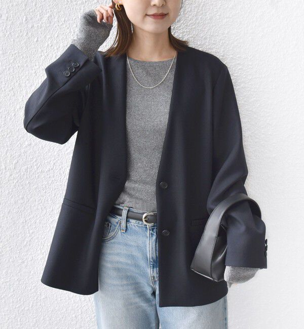 SHIPS for women「〈手洗い可能〉TUMUGITO(R) シャーク ツイード カラーレス ジャケット」|ノーカラージャケット|