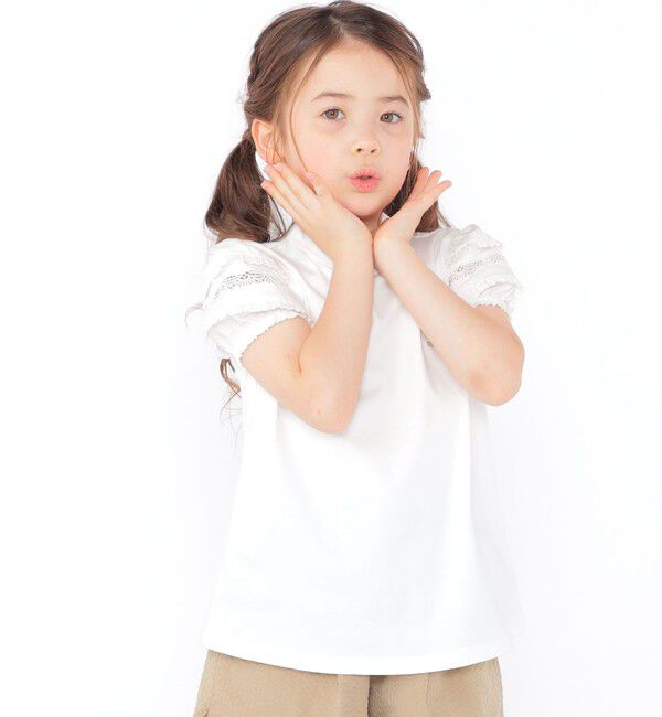 SHIPS KIDS「SHIPS KIDS:100～130cm/袖レース デザイン Tシャツ」|Tシャツ・カットソー|