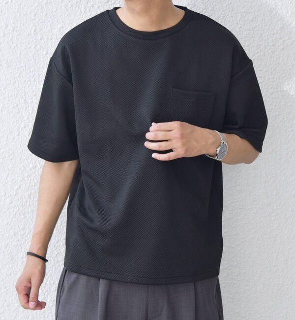 SHIPS any「SHIPS any: 〈洗濯機可能〉フクレ ジャカード リラックス ポケット Tシャツ◇」|Tシャツ・カットソー|ブラック