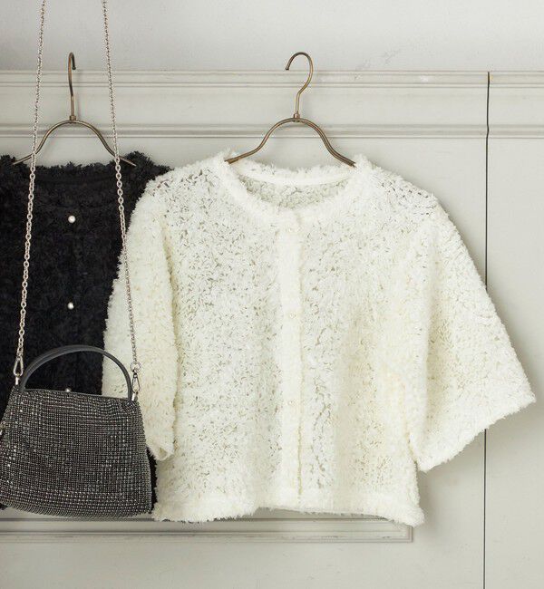 SHIPS for women「little black:〈手洗い可能〉パール 釦 フリル チュール 半袖 ブラウス」|シャツ・ブラウス|