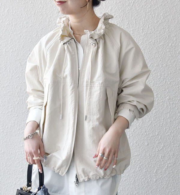 SHIPS any「SHIPS any:〈洗濯機可能〉ナイロン タスラン ギャザー スタンドカラー ブルゾン」|ブルゾン・スタジャン|