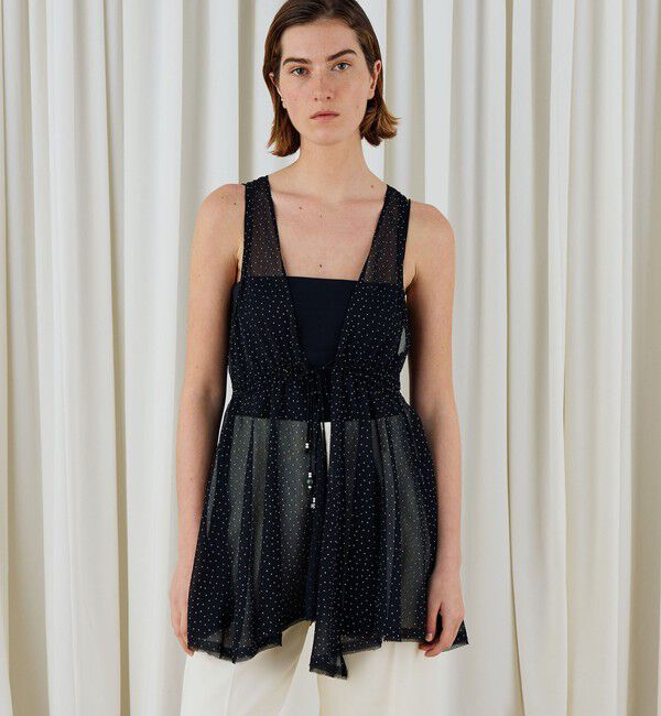 DES PRES「メタルドットプリント ペプラムノースリーブブラウス」|シャツ・ブラウス|