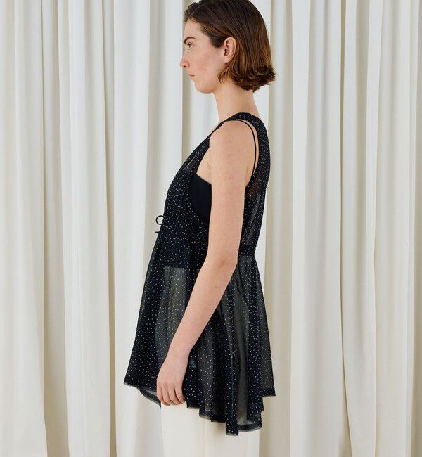 DES PRES「メタルドットプリント ペプラムノースリーブブラウス」|シャツ・ブラウス|