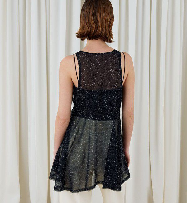 DES PRES「メタルドットプリント ペプラムノースリーブブラウス」|シャツ・ブラウス|