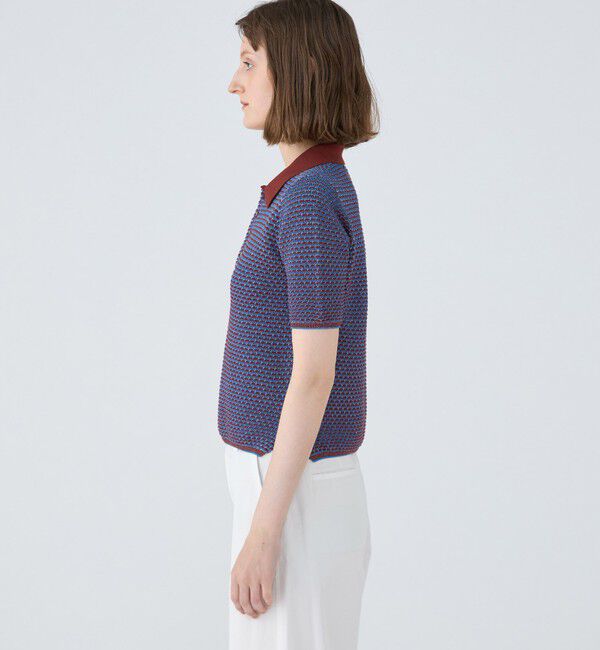 MACPHEE「コットンナイロンラメボーダー ポロプルオーバー」|ニット・セーター|