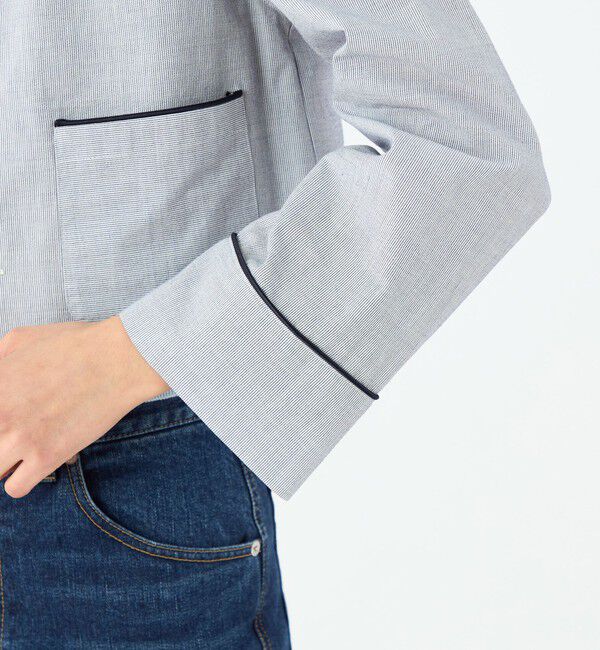 MACPHEE「コットンコード クルーネックジャケット」|ノーカラージャケット|