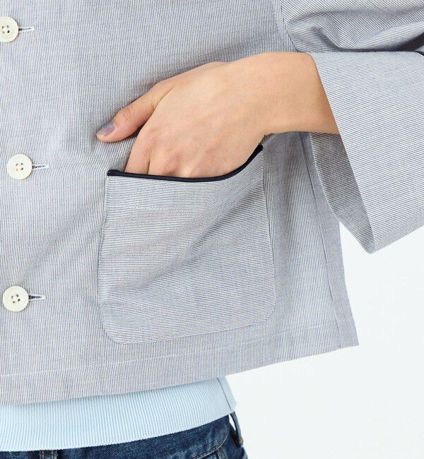 MACPHEE「コットンコード クルーネックジャケット」|ノーカラージャケット|