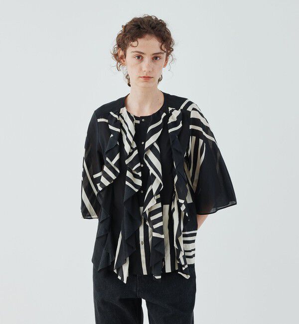 GALERIE VIE「ランドレイヤープリント フリルシャツ」|シャツ・ブラウス|