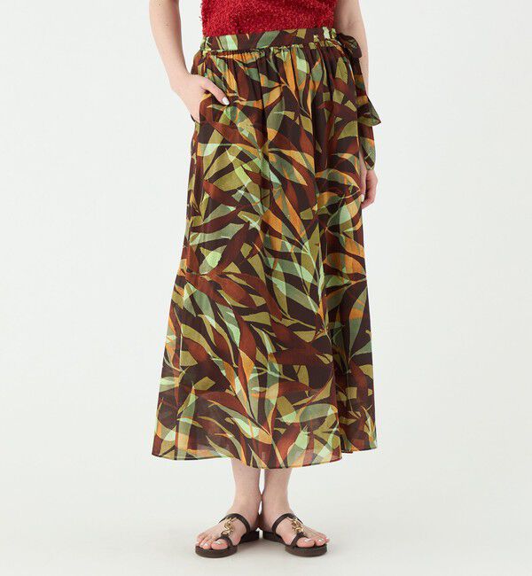 Ballsey「スタックリーフプリント ロングギャザースカート」|フレア|