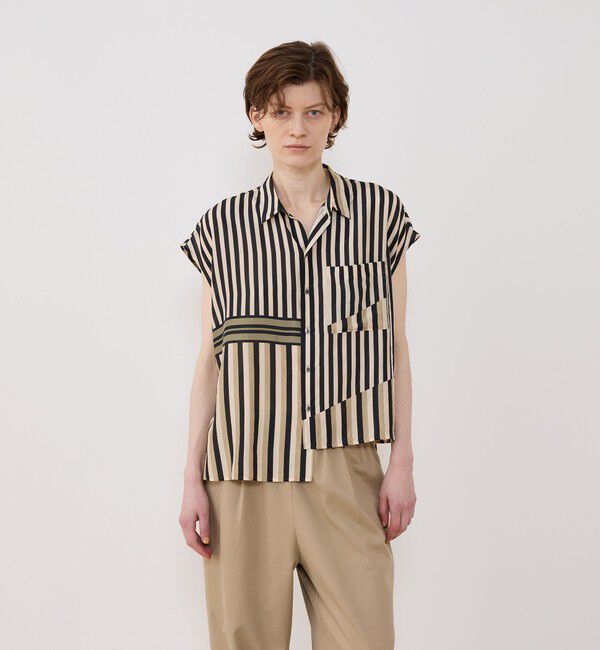 GALERIE VIE「シルクハブタエストライププリント アシンメトリーヘムシャツ」|シャツ・ブラウス|