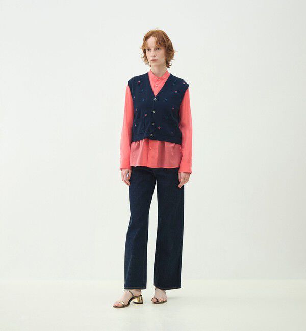 MACPHEE「フラワーエンブロイダリー Vネックベスト」|ベスト・ジレ|