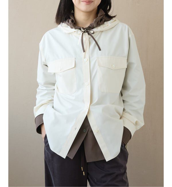 IENA LA BOUCLE「IENA LA BOUCLE ライトタフタフーテッドシャツ」|シャツ・ブラウス|ホワイト