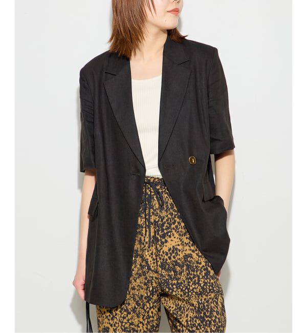 journal standard L'essage「《予約》リネンハーフスリーブジャケット」|テーラードジャケット|ブラック