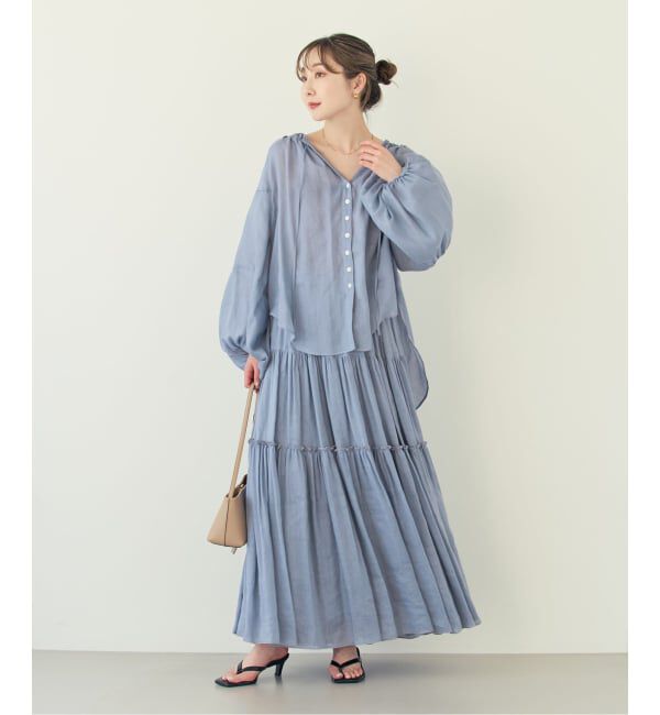 NOBLE「《予約・セットアップ対応》ラミーリヨセルツイルティアードスカート」|スカート|